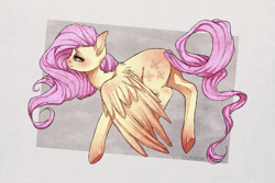 Size: 1267x844 | Tagged: safe, artist:ouyrof, fluttershy, pegasus, pony, downcast, sad, solo