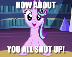 Size: 920x724 | Tagged: safe, starlight glimmer, pony, unicorn, image macro, meme, quiet, shut up