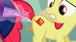 Size: 1280x720 | Tagged: safe, derpibooru import, edit, edited screencap, screencap, apple bloom, twilight sparkle, call of the cutie, alternate cutie mark, cutie mark, konami, metal gear, metal gear rising