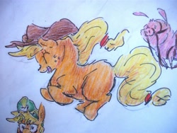 Size: 3264x2448 | Tagged: safe, artist:394vikingpinkiepie, applejack, earth pony, pig, pony, female, mare, traditional art