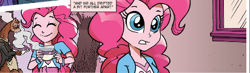 Size: 412x120 | Tagged: safe, idw, pinkie pie, ferret, equestria girls, spoiler:comic, clothes, cup, suit