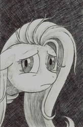 Size: 1089x1658 | Tagged: safe, artist:crazyrabidpony, fluttershy, pegasus, pony, fanfic, monochrome, solo, traditional art