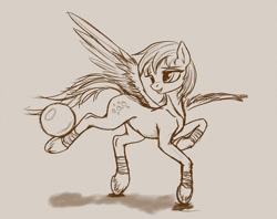 Size: 650x515 | Tagged: artist needed, source needed, safe, derpy hooves, pegasus, pony, ball, monochrome, sketch, solo