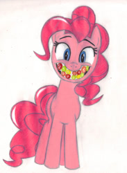 Size: 400x547 | Tagged: safe, artist:theblackemperor, pinkie pie, earth pony, pony, female, mare, pink coat, pink mane, skittles, solo