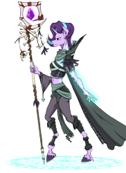 Size: 4000x5500 | Tagged: safe, artist:2d20, starlight glimmer, anthro, unguligrade anthro, unicorn, bone, clothes, colored hooves, magic, magic circle, midriff, necromancer, realistic horse legs, robe, simple background, solo, staff, transparent background, unshorn fetlocks