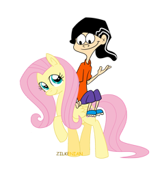 Size: 1007x1047 | Tagged: safe, artist:zilkenian, fluttershy, human, crossover, double d, ed edd n eddy, edd, riding