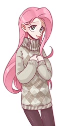 Size: 400x800 | Tagged: safe, artist:bartolomeus_, fluttershy, human, argyle, clothes, humanized, light skin, solo, sweater, sweatershy