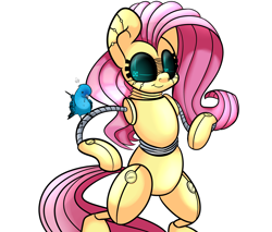 Size: 1166x993 | Tagged: safe, artist:extradan, fluttershy, cyborg, pegasus, pony, bipedal, flutterbot, solo