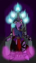 Size: 1095x1920 | Tagged: safe, artist:twotail813, derpibooru import, twilight sparkle, semi-anthro, ask dark twilight sparkle, crown, evil twilight, rcf community, throne, tyrant sparkle