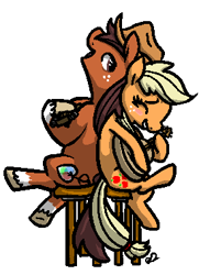 Size: 274x378 | Tagged: safe, artist:xxmentalincxx, applejack, oc, oc:niku, earth pony, pony, blushing, canon x oc, couple, guitar, musical instrument, nikack, niku, playing, shipping, singing, stool