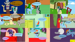 Size: 3848x2161 | Tagged: safe, artist:mellowbomb, derpibooru import, discord, fluttershy, rainbow dash, twilight sparkle, twilight sparkle (alicorn), oc, oc:closingrain, alicorn, pegasus, pony, comic:calamity fateful, 1000 hours in ms paint, dialogue