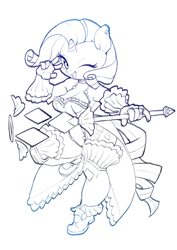 Size: 600x848 | Tagged: safe, artist:aruurara, rarity, anthro, magical girl, monochrome, solo, staff