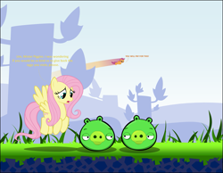 Size: 2061x1598 | Tagged: safe, artist:zacatron94, fluttershy, scootaloo, pegasus, pony, angry birds, bad piggies, crossover