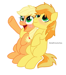 Size: 650x736 | Tagged: safe, artist:eeveepikachuchan, applejack, braeburn, earth pony, pony, colt, cute, filly, foal, young