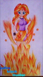 Size: 526x935 | Tagged: safe, artist:zafiro-black-hunter, sunset shimmer, equestria girls, fiery shimmer, fire, solo, traditional art