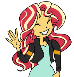 Size: 619x643 | Tagged: safe, artist:upgraderath, sunset shimmer, equestria girls, friendship games, clothes, cute, deleted scene, eyes closed, shimmerbetes, simple background, solo, transparent background, waving, what more is out there