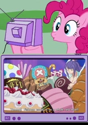 Size: 358x507 | Tagged: safe, pinkie pie, earth pony, pony, cake, candy, exploitable meme, meme, obligatory pony, one piece, sweets, tony tony chopper, tv meme