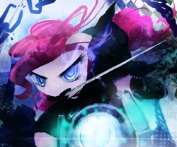 Size: 1280x1067 | Tagged: safe, artist:surgicalarts, pinkie pie, earth pony, pony, black rock shooter, solo, sword, weapon