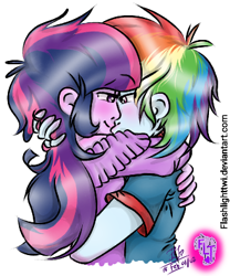 Size: 328x395 | Tagged: safe, artist:flashlighttwi, derpibooru import, rainbow dash, twilight sparkle, equestria girls, female, lesbian, shipping, twidash