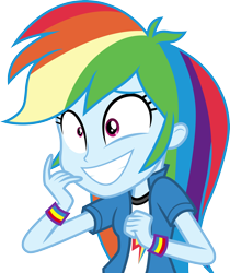 Size: 3000x3572 | Tagged: safe, artist:cloudyglow, derpibooru import, rainbow dash, equestria girls, movie magic, spoiler:eqg specials, clothes, cute, dashabetes, excited, grin, multicolored hair, simple background, smiling, solo, transparent background, vector