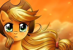 Size: 1468x1024 | Tagged: safe, artist:princesssilverglow, applejack, earth pony, pony, crying, sad, solo, windswept mane