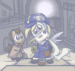 Size: 1200x1131 | Tagged: safe, artist:melodenesa, derpy hooves, doctor whooves, pegasus, pony, clothes, female, mail, mare, mouth hold, scarf