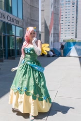 Size: 683x1024 | Tagged: safe, artist:ringo-chu, fluttershy, human, clothes, cosplay, dress, evening gloves, fanimecon, gala dress, irl, irl human, photo, solo