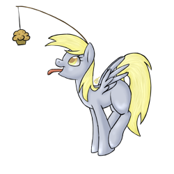 Size: 2000x2000 | Tagged: safe, artist:doomcakes, derpy hooves, pegasus, pony, carrot on a stick, female, mare, muffin, solo