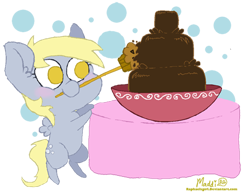 Size: 500x388 | Tagged: safe, artist:raphaelsgirl, derpy hooves, pegasus, pony, chocolate fountain, cute, derpabetes, female, fountain, mare, muffin, solo