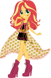 Size: 7904x12137 | Tagged: safe, artist:sugar-loop, sunset shimmer, equestria girls, legend of everfree, .ai available, .svg available, absurd resolution, alternate hairstyle, alternative cutie mark placement, boho, camp fashion show outfit, clothes, cute, high heels, simple background, smiling, solo, transparent background, vector