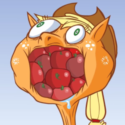 Size: 306x306 | Tagged: safe, artist:hotdiggedydemon, applejack, earth pony, pony, .mov, apple, apple.mov, jappleack, pony.mov, solo