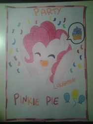 Size: 1536x2048 | Tagged: safe, artist:lolly <3, cup cake, pinkie pie, earth pony, pony, confetti, text