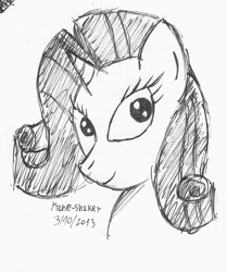 Size: 817x978 | Tagged: safe, artist:mane-shaker, rarity, pony, unicorn, looking at you, monochrome, solo, traditional art