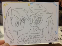 Size: 600x450 | Tagged: safe, artist:andypriceart, derpy hooves, dj pon-3, vinyl scratch, pegasus, pony, andy you magnificent bastard, britney spears, female, mare, oops!...i did it again, song reference, traditional art