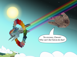 Size: 1024x758 | Tagged: safe, artist:malte279, derpibooru import, rainbow dash, pegasus, pony, millenium falcon, origami, sonic rainboom, star wars