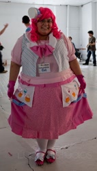 Size: 908x1600 | Tagged: safe, artist:lupinia, pinkie pie, human, bronycon, bronycon 2011, clothes, cosplay, dress, gala dress, irl, irl human, photo