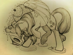 Size: 1280x960 | Tagged: safe, artist:pixelai8ou, applejack, pegasus, pony, monochrome, race swap, solo, traditional art