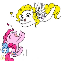 Size: 500x504 | Tagged: safe, artist:pinkie321pie, pinkie pie, surprise, earth pony, pegasus, pony, duo, female, mare