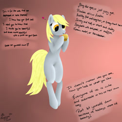 Size: 2500x2500 | Tagged: safe, artist:mrs-ponylicious, derpy hooves, pony, bipedal, heart, motivational, muffin, solo