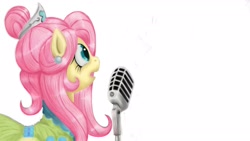 Size: 1920x1080 | Tagged: source needed, safe, artist:pulsarascension, fluttershy, pegasus, pony, clothes, dress, gala dress, microphone, singing, solo