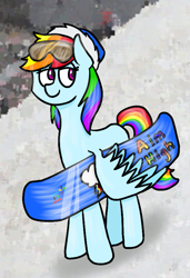 Size: 563x825 | Tagged: safe, artist:fis, derpibooru import, rainbow dash, pegasus, pony, goggles, olympics, snowboard, snowboarding, solo