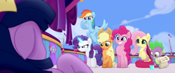 Size: 1920x804 | Tagged: safe, derpibooru import, screencap, applejack, fluttershy, pinkie pie, rainbow dash, rarity, spike, twilight sparkle, twilight sparkle (alicorn), alicorn, dragon, earth pony, pegasus, pony, unicorn, my little pony: the movie, angry, burp, crown, faic, gem, glowing horn, happy, hungry, jewelry, list, magic, magic aura, nervous, quill, regalia, ribbon, sheepish, sheepish grin, smiling, uncertain