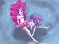 Size: 2224x1668 | Tagged: safe, artist:hananpacha, pinkie pie, starlight glimmer, better together, equestria girls, mirror magic, spoiler:eqg specials, clothes, looking at you, missing shoes, pantyhose, smiling, tutu