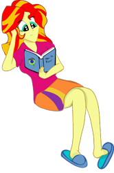 Size: 313x470 | Tagged: safe, artist:youcancallmebravo, sunset shimmer, equestria girls, anatomically incorrect, book, clothes, reading, simple background, slippers, solo, transparent background