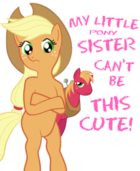 Size: 593x723 | Tagged: artist needed, safe, applejack, big macintosh, earth pony, pony, applecest, applemac, bipedal, crossover, female, incest, male, my little sister can't be this cute, parody, pun, shipping, straight