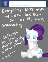 Size: 700x900 | Tagged: safe, artist:moonblizzard, rarity, pony, unicorn, ask, rarity answers, solo, tumblr