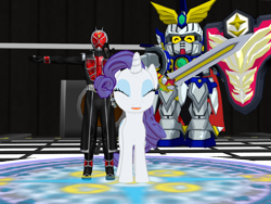 Size: 1024x768 | Tagged: safe, artist:php74, rarity, pony, unicorn, 3d, crossover, gundam, kamen rider, kamen rider wizard, magic circle, mmd, sd gundam, sd gundam force, zero the winged knight