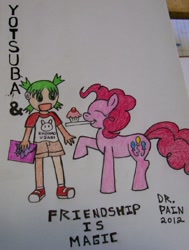 Size: 500x661 | Tagged: safe, artist:drpain, pinkie pie, earth pony, pony, anime, crossover, cupcake, friendship, koiwai yotsuba, manga, yotsuba