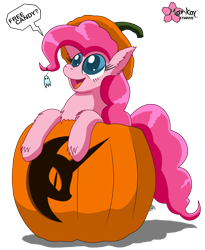 Size: 1593x1944 | Tagged: safe, artist:clouddg, pinkie pie, earth pony, pony, female, jack-o-lantern, mare, pink coat, pink mane, solo