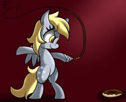 Size: 1212x986 | Tagged: safe, artist:php92, derpy hooves, pony, bipedal, donut, solo, whip